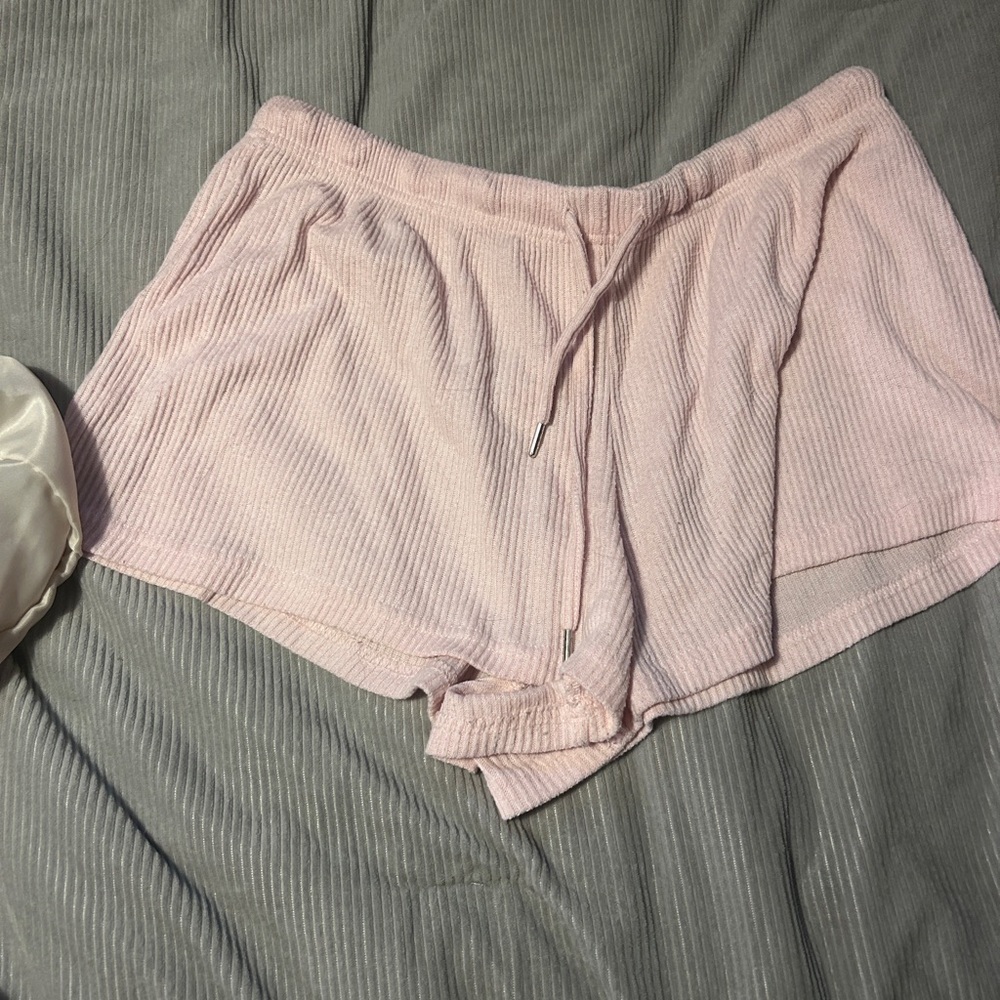 Pink Ribbed Lounge Shorts